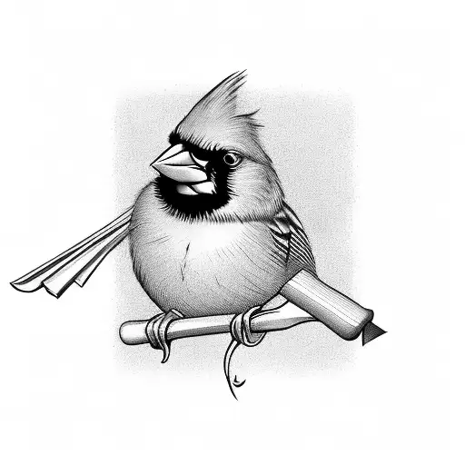 Cardinal bird perched on a baseball bat tattoo design idea