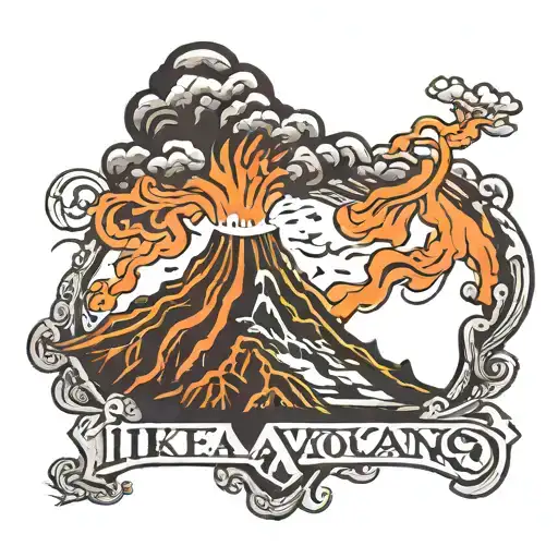 volcano with words "like a volcano" tattoo design idea