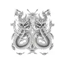 Two symmetrical Japanese dragons on a back  tattoo design idea