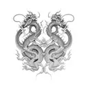 Two symmetrical Japanese dragons on a back  tattoo design idea