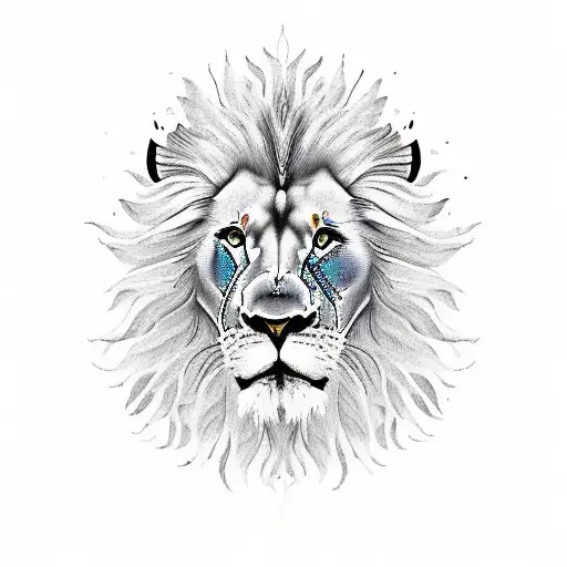 lion trees sun tattoo design idea