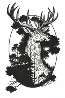 deer head with trees background looking through lens tattoo design idea