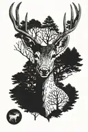 deer head with trees background looking through lens tattoo design idea