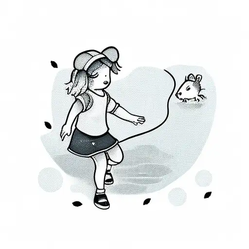 a little girl crossing a creek with a mouse tattoo design idea