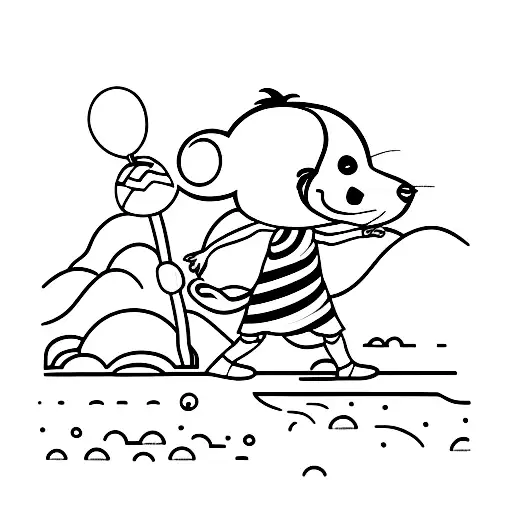 a little girl crossing a creek with a mouse tattoo design idea