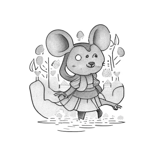 a little girl crossing a creek with a mouse tattoo design idea