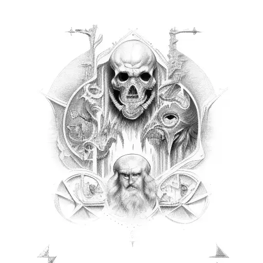 Tattoo sleeve comprised from the biblical artworks of artist gustav dore tattoo design idea