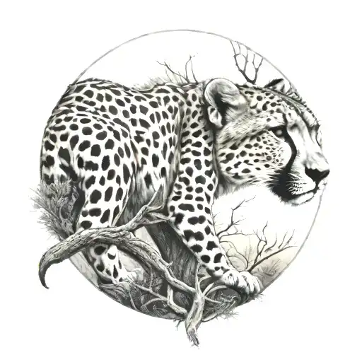 cheetah  tree time tattoo design idea