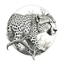 cheetah  tree time tattoo design idea