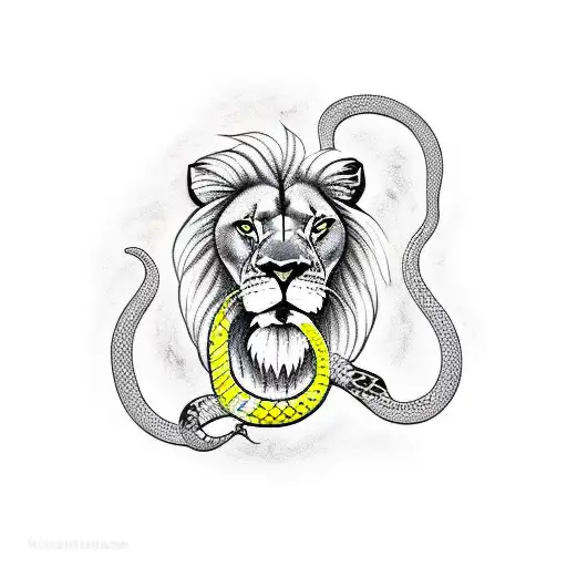 lion stepping on snake  tattoo design idea