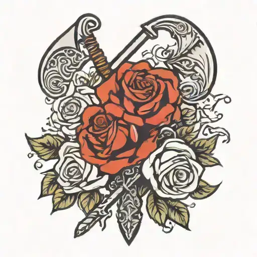 roses and Viking axes  tattoo design idea