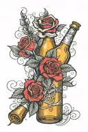 red roses and beer bottle tattoo design idea