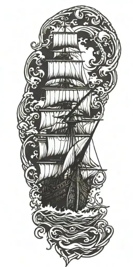 Viking burning boat burial tattoo design idea