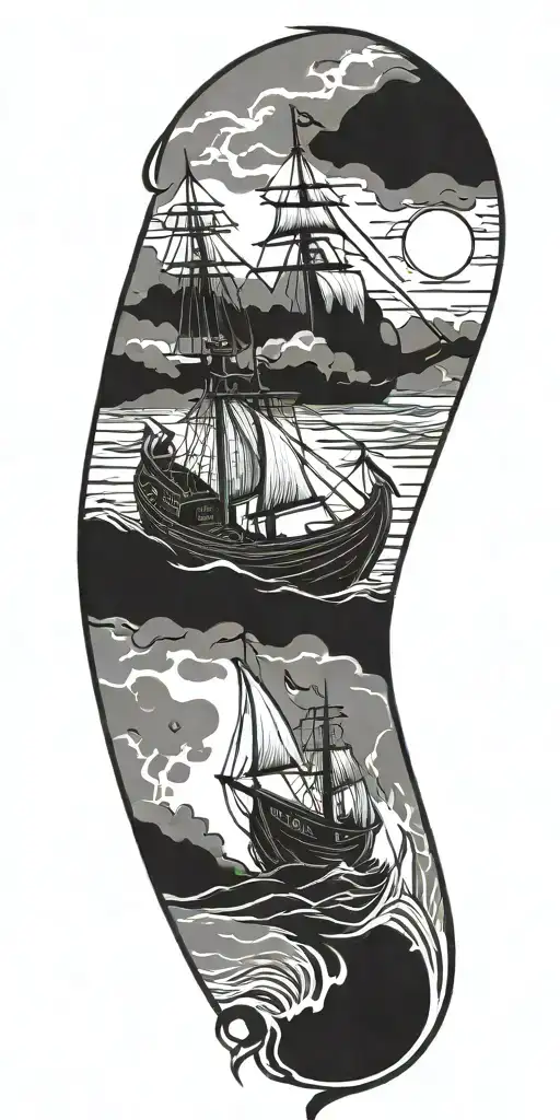 Viking burning boat burial tattoo design idea
