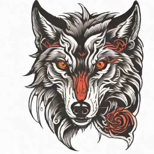 wolf with red eyes that looks creepy  tattoo design idea
