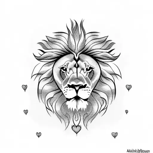 lion and hearts tattoo design idea