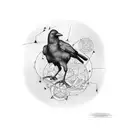 full calf wrap that includes crows, rubriks cube  tattoo design idea