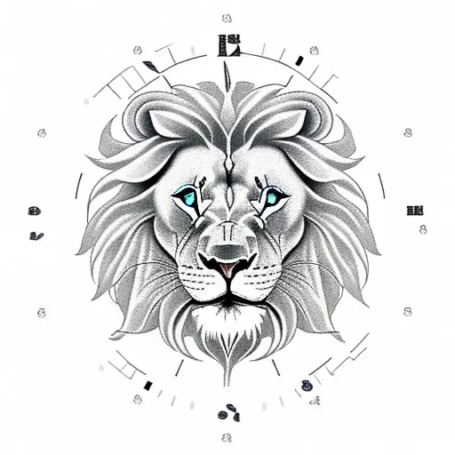 sleeve lion with clock, eye of horus and rose tattoo design idea