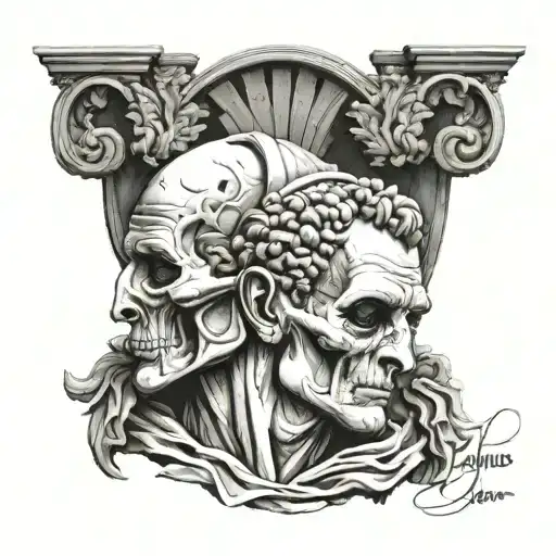 Julius Caesar bust with misfits fiend skull face tattoo design idea