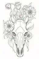 horse skull with sunflowers and bluebell flower tattoo design idea