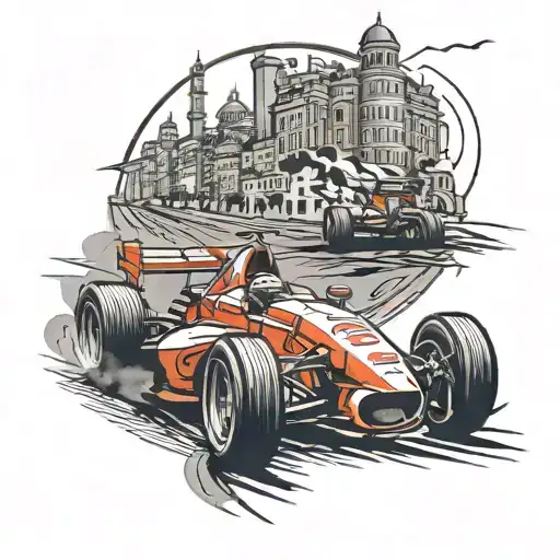 A neotraditional tattoo design of a Formula 1 car racing through the streets of Istanbul tattoo design idea