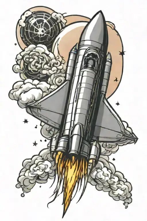 rocket ship launching   tattoo design idea