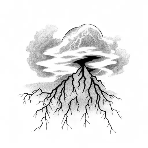 lightning strike with clouds and nature tattoo design idea