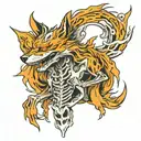 nine tailed fox skeleton tattoo design idea