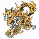 nine tailed fox skeleton tattoo design idea