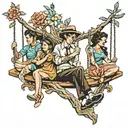 four people on a swing tattoo design idea