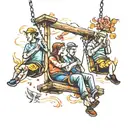 four people on a swing tattoo design idea