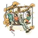 four people on a swing tattoo design idea