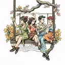 four people on a swing tattoo design idea