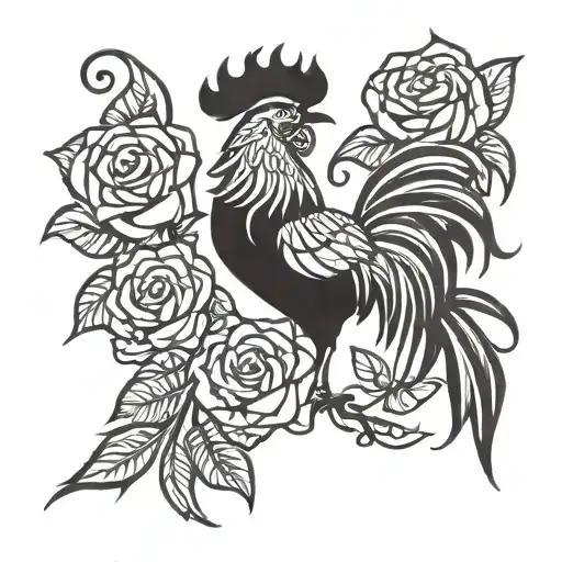 rooster and a rose tattoo design idea