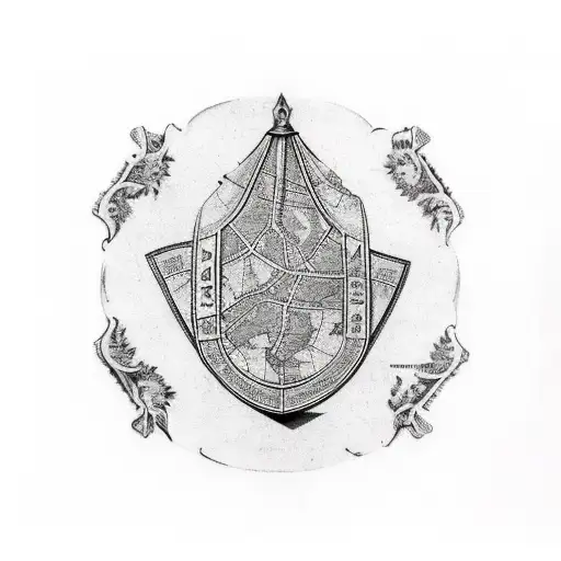 ancient map, in a perfect symmetric shape of a pear tattoo design idea