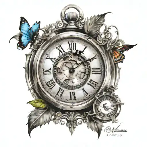 chronos and clock fading tattoo design idea