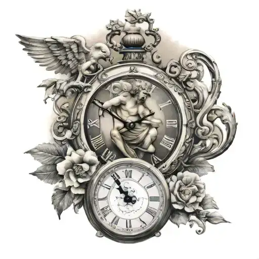 greek god chronos and clock fading tattoo design idea