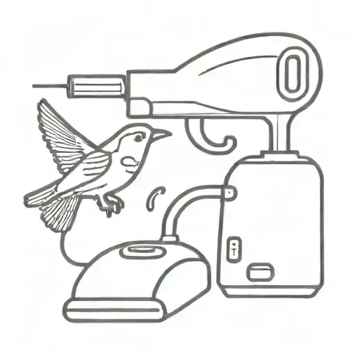 vacuum cleaner sucking up a bird tattoo design idea