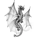 Fantasy Dragon in flight in northern style tattoo design idea