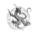 Fantasy Dragon in flight in northern style tattoo design idea