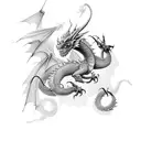 Fantasy Dragon in flight in northern style tattoo design idea
