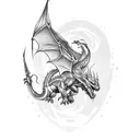 Fantasy Dragon in flight in northern style tattoo design idea