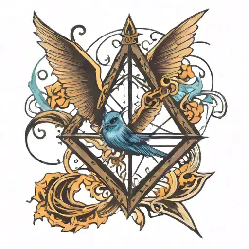 deathly hallows with phénix patronus charm tattoo design idea