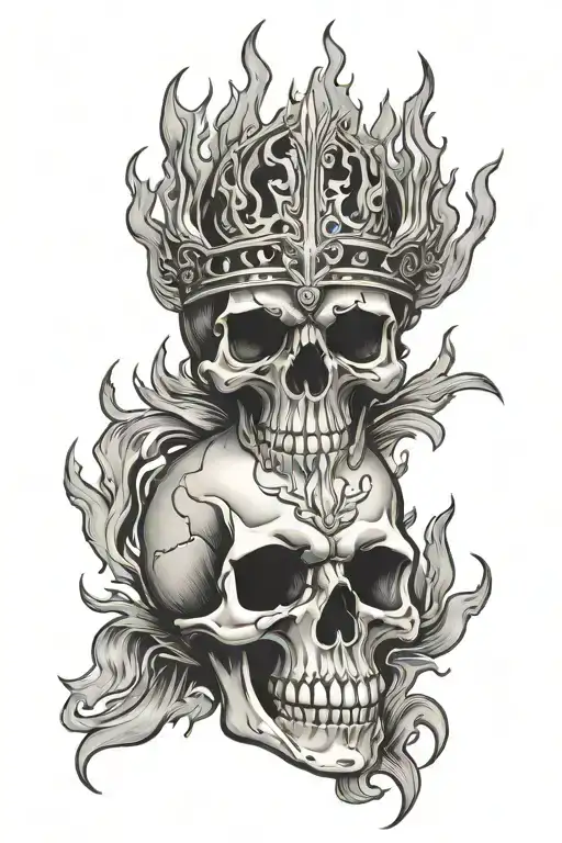 skull with fire flames tattoo design idea