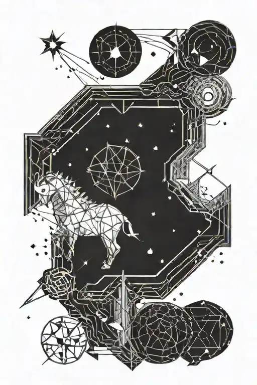 merge Leo, Capricorn and Aquarius constellations intertwined tattoo design idea