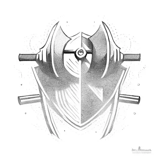 A stoic warrior lifting a barbell with medieval armor tattoo design idea