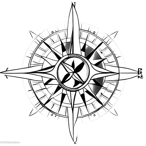 A minimalist tattoo of a compass with a sunset over the ocean as the background tattoo design idea