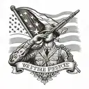 An intricate design of a soldier saluting the American flag, with the words 'We the People' from the Constitution incorporated into the background tattoo design idea