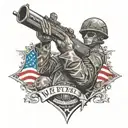 An intricate design of a soldier saluting the American flag, with the words 'We the People' from the Constitution incorporated into the background tattoo design idea