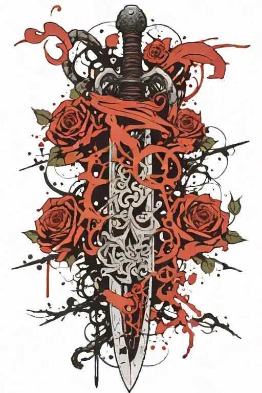 ancient sword with vines wrapping tattoo design idea